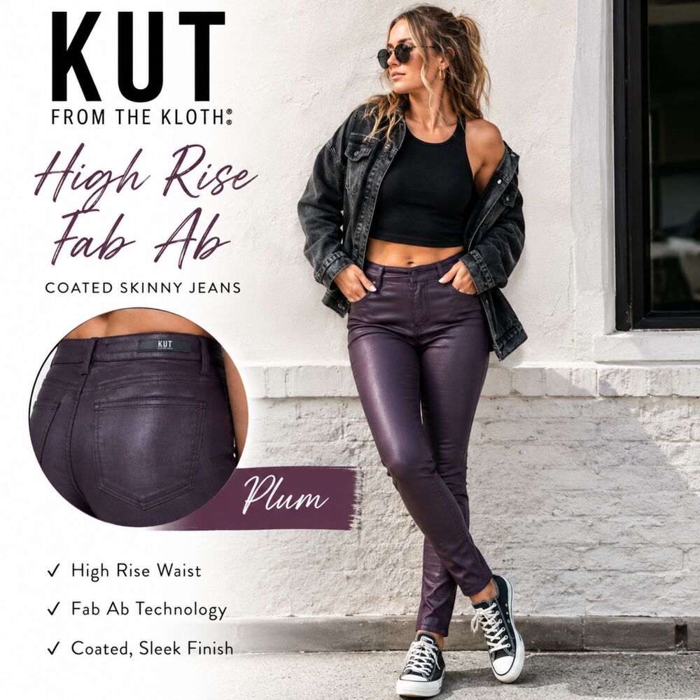 KUT From The Kloth Mia Fab Ab Toothpick Skinny Coated Jeans Size 6 NWT Plum